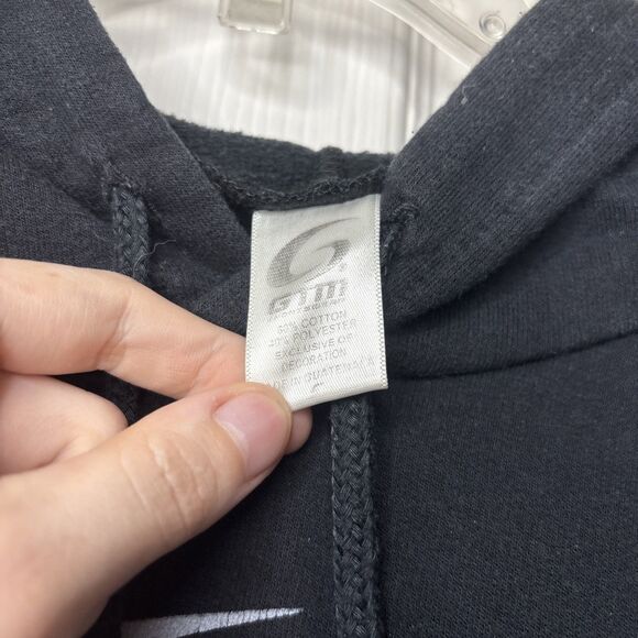 Gildan Small Club Vertical Hoodie Black Blue Graphic Pullover Sweatshirt Men's - Picture 3 of 6